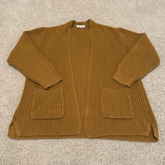 Madewell Cardigan Sweater Womens Large Mustard Yellow Open Front Nolan  Ribbed